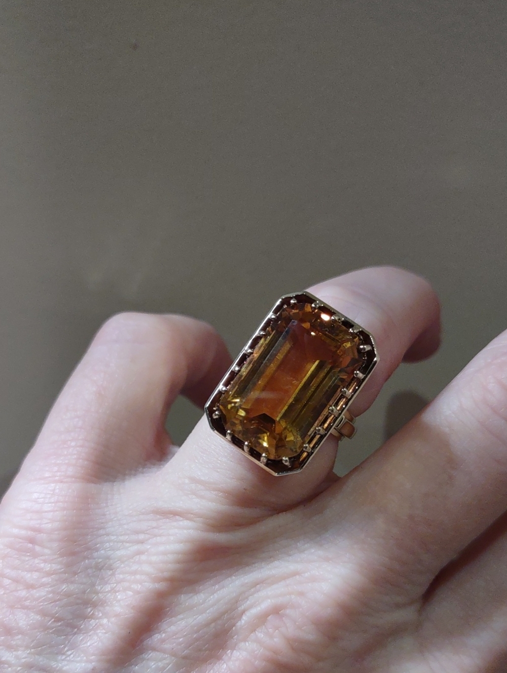 Citrine 14kt Yellow Gold Emerald-Cut Ring 15 Carat Stone Appraisal Natural Stone - Picture 2 of 12